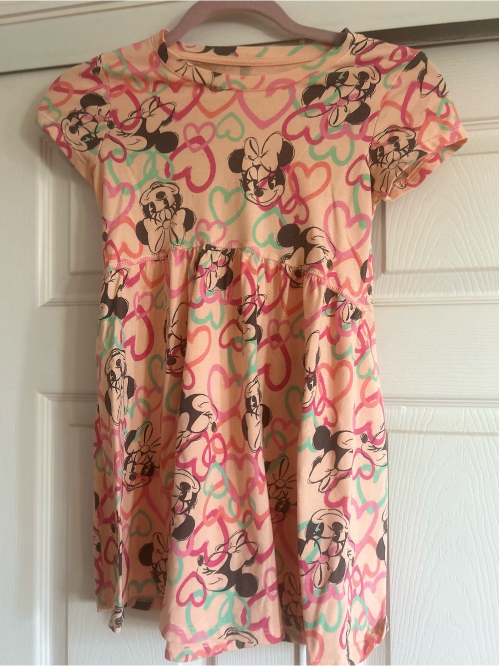 Disney Peach Minnie Mouse Heart-Print Casual Girls Dress